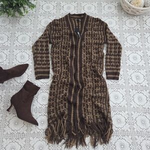 Fashion Nova Paint The Skies Patterned Fringe Cardigan